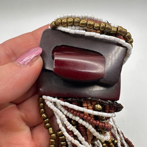 20" multi-strand glass seed beads necklace with large acrylic clasp! - Picture 7 of 14